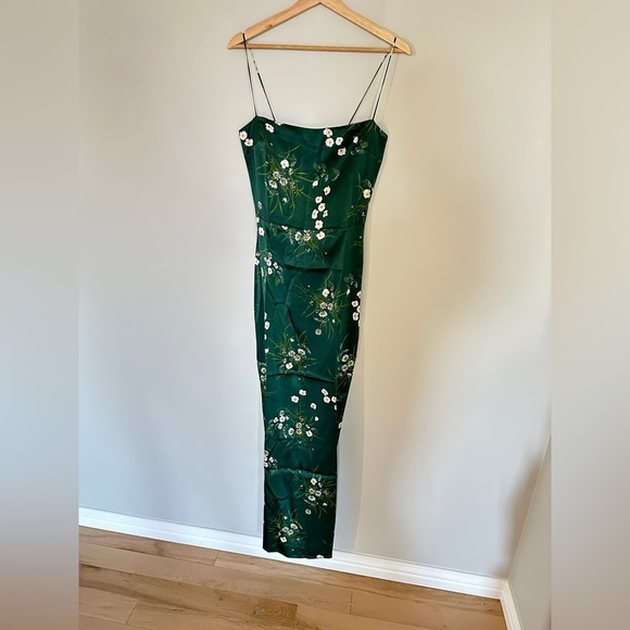 NEW Reformation Frankie Silk  Dress in Buena Green Floral | size 2 - Picture 8 of 14